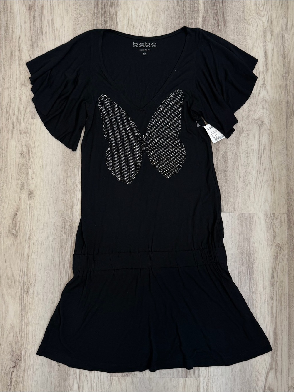 Y2K Bebe Dress with Butterfly Bedazzled Size XS